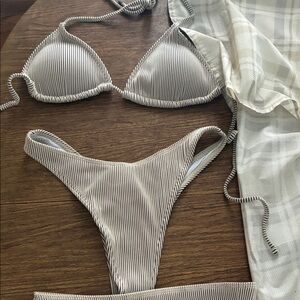 SHEIN Black and White Striped Bikini